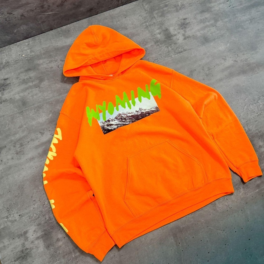 Kanye West YE Album Listing Party Wyoming Mountain Bright Safety Orange Hoodie